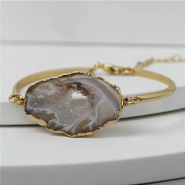 Pulseira Banhada a ouro 18k com pedra natural - Geodo
