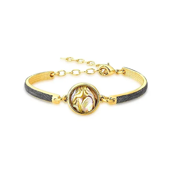 Pulseira de Abalone com Ródio Negro Banhada a ouro 18k com pedra natural