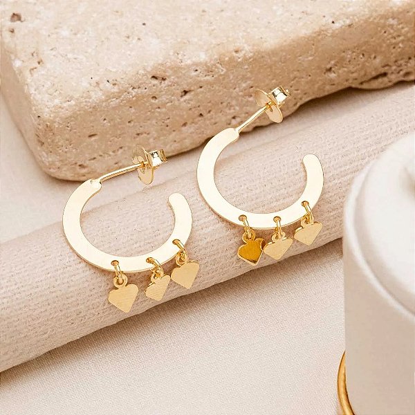 Brinco Argola com Coração em Ouro Amarelo
