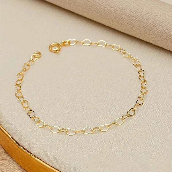 Pulseira Coração Fino em Ouro Amarelo