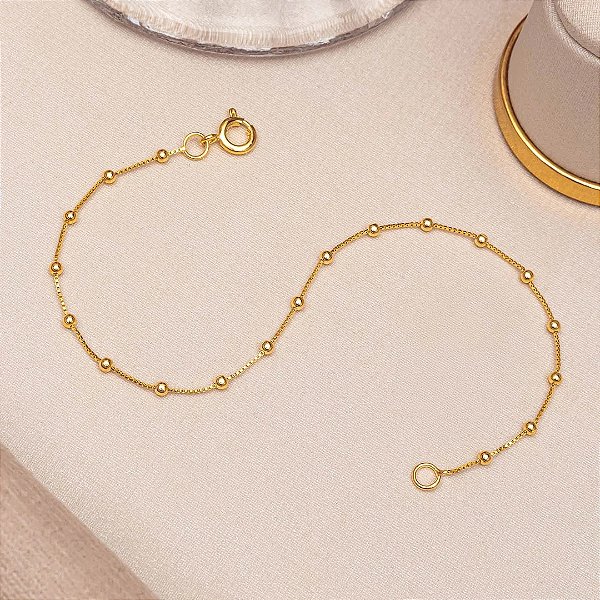 Pulseira Veneziana com Bolinhas em Ouro Amarelo