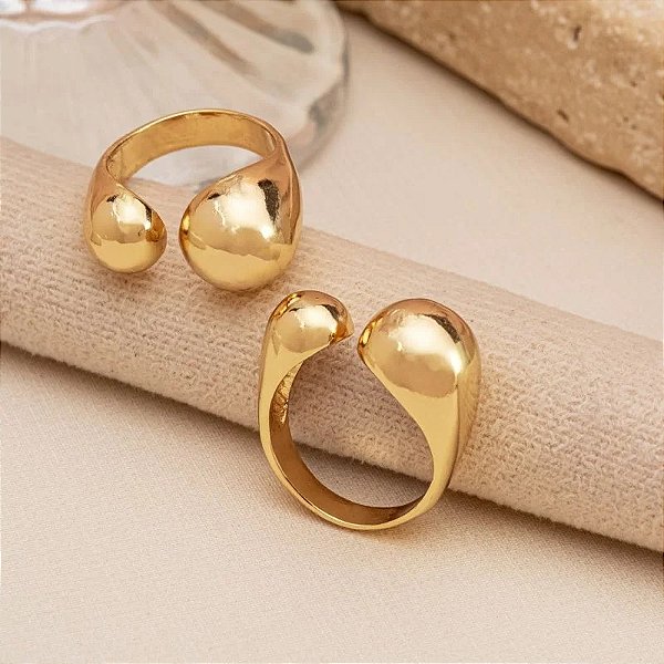 Anel Bola Ajustável banhado a Ouro 18k Amarelo