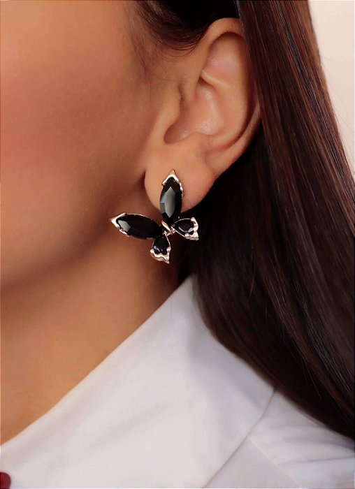 Brinco Cristal Borboleta cores Banhado a ouro
