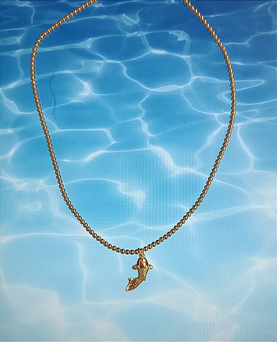 Colar de bolinhas com Peixe Banhado a ouro