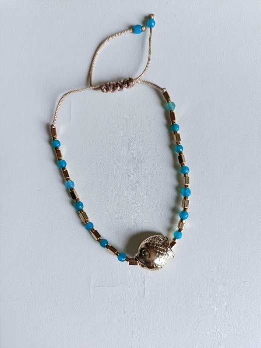 Pulseira Peixinho com canutilhos e bolinhas Banhada a ouro