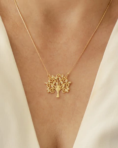 Colar Arvore da Vida com Microzirconias - Banhado a Ouro