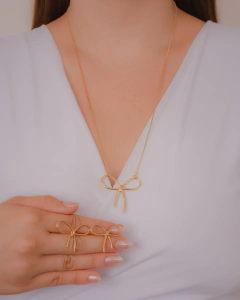 Conjunto Laço Grande Liso - Banhado a Ouro