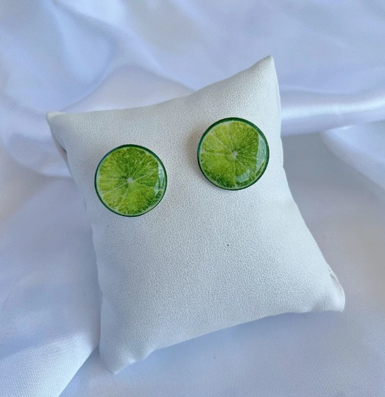 Brinco Botão Limão - Bijuteria