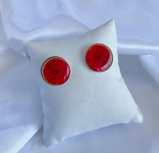 Brinco Botão Melancia - Bijuteria