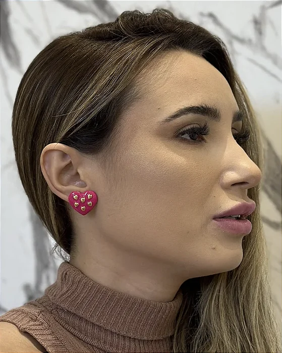 Brinco Coração Rosa Pink - Bijuteria