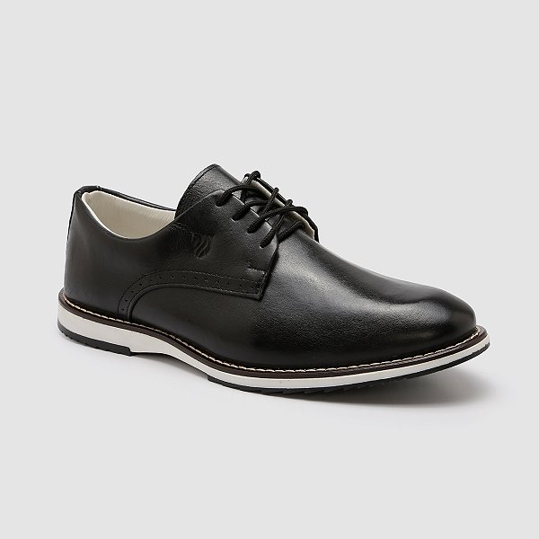 Sapato Social Casual Oxford Derby Polo Vest – 100% Couro Legítimo - Cor Preto