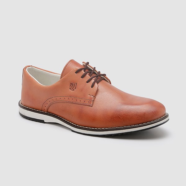 Sapato Social Casual Oxford Derby Polo Vest – 100% Couro Legítimo - Cor Whisky