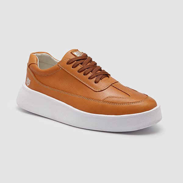 Tênis Casual Masculino Polo Vest – 100% Couro Legítimo - Cor Whisky - REF 7001