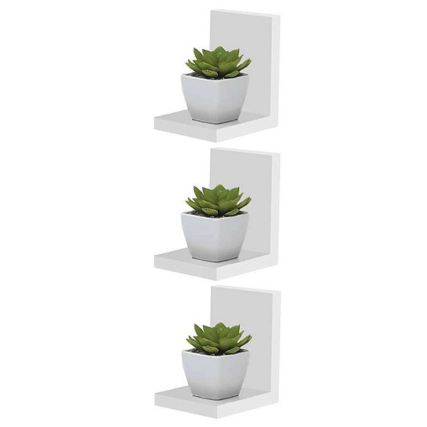 Kit 3 Prateleiras Buzios 15 X 12cm Branco