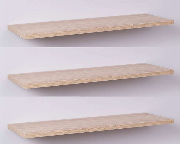 Kit com 3 Prateleiras 60 x 20cm Suporte Invisivel - Cor Carvalho Treviso (madeira clara)