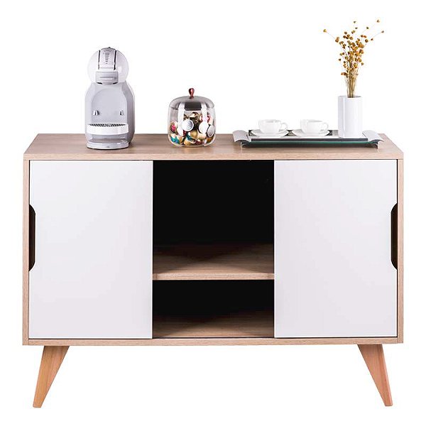 Balcão Buffet com 2 Portas Carvalho e Branco