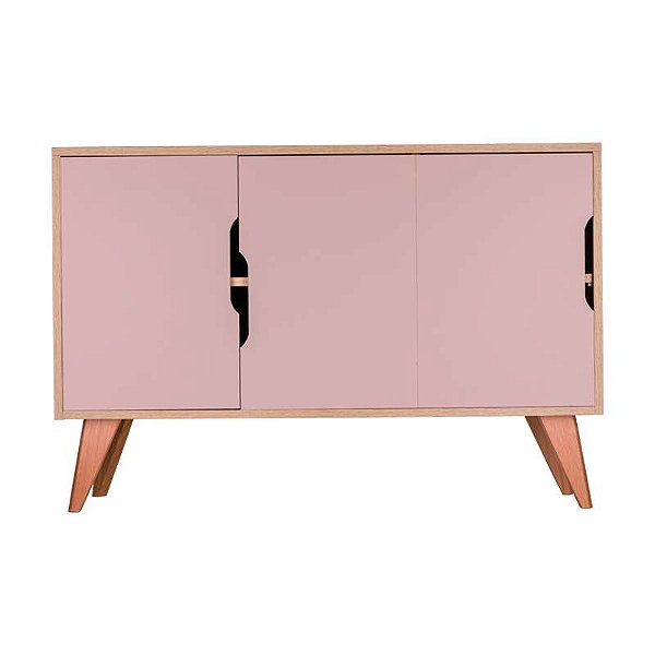 Aparador Buffet com 3 Portas Murano Carvalho e Rosa Claro