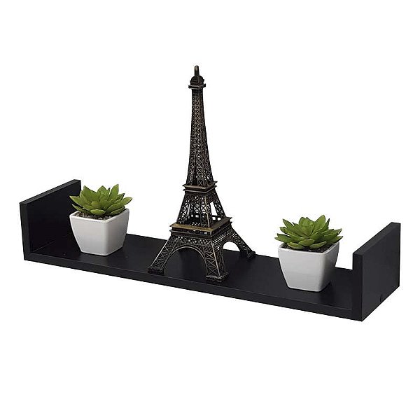 Prateleira U 100 x 15cm Preta Suporte Invisível