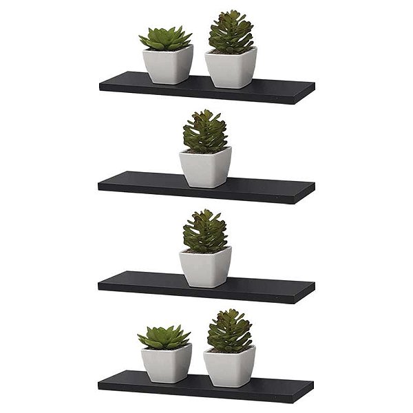 Kit 4 Prateleiras 30 x 15cm Preta Suporte Invisível