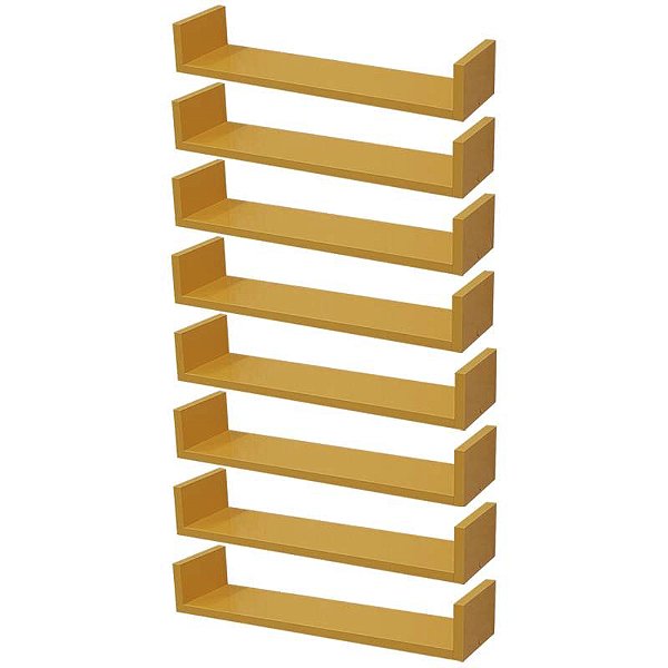 Kit 8 Prateleiras U 50 x 15cm Amarela Suporte Invisível