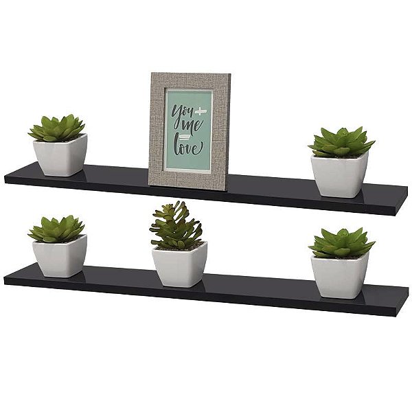 Kit 2 Prateleiras 60 x 15cm Preta Suporte Invisível