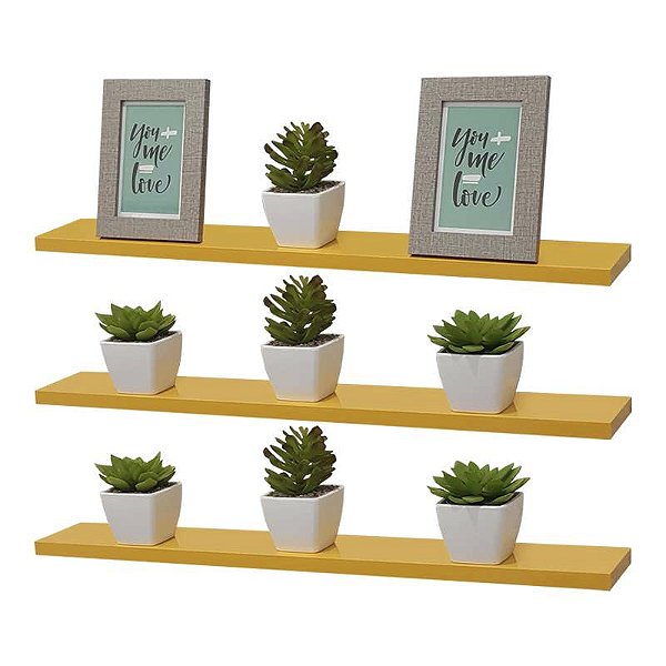 Kit 3 Prateleiras 70 x 20cm Amarela Suporte Invisível