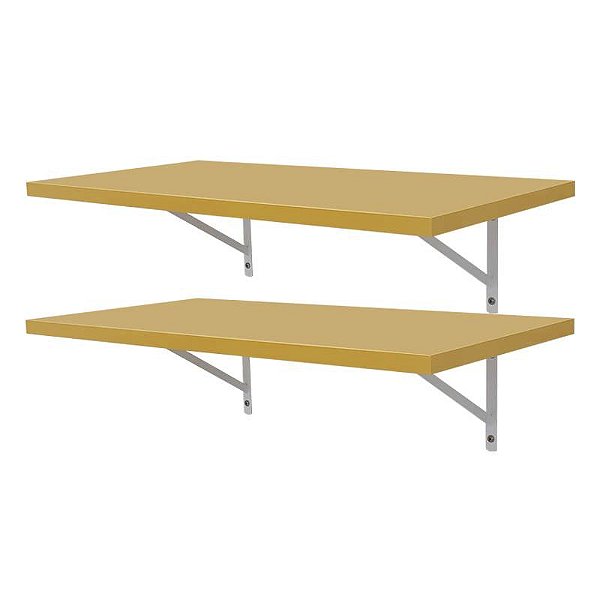 Kit 2 Prateleiras 70 x 25cm Amarela Com Mão Francesa