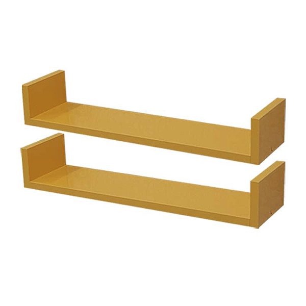 Kit 2 Prateleiras U 80 x 25cm Amarela Suporte Invisível