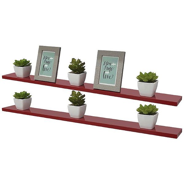 Kit 2 Prateleiras 90 x 15cm Vermelha Suporte Invisível