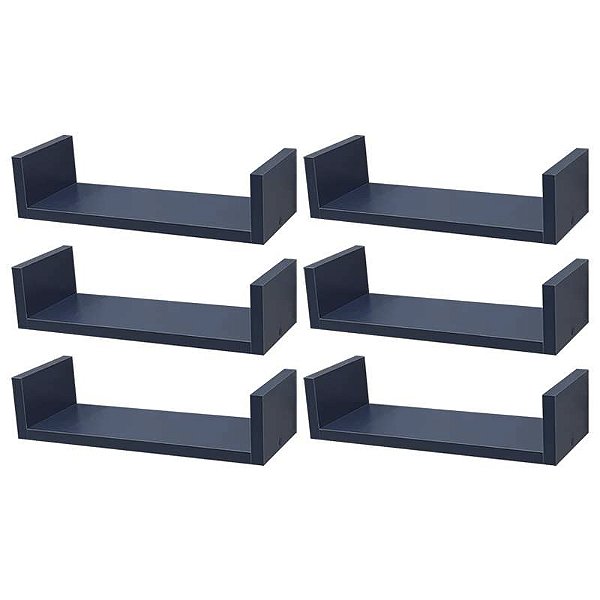 Kit 6 Prateleiras U 40 x 10cm azul Suporte Invisível