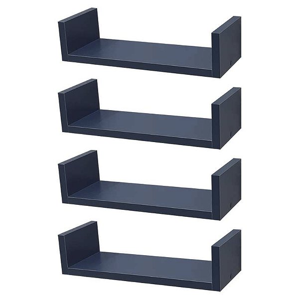 Kit 4 Prateleiras U 40 x 20cm azul Suporte Invisível