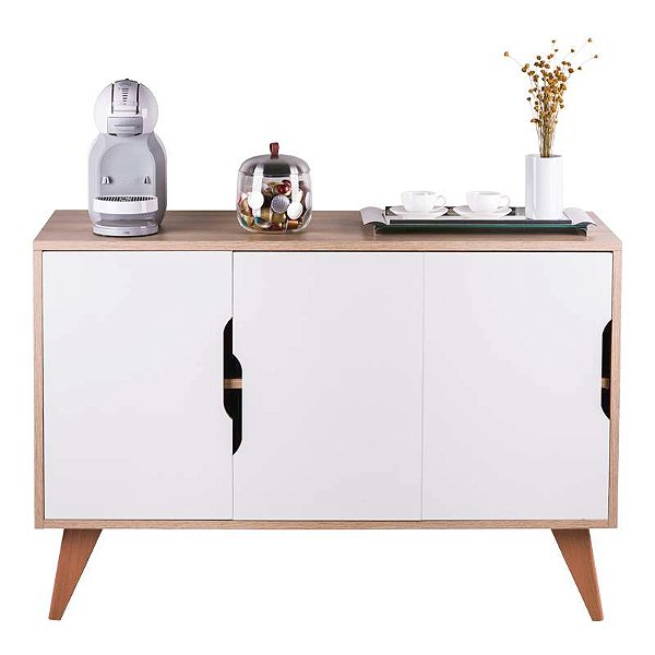 Buffet Aparador com 3 Portas Murano Carvalho e Branco