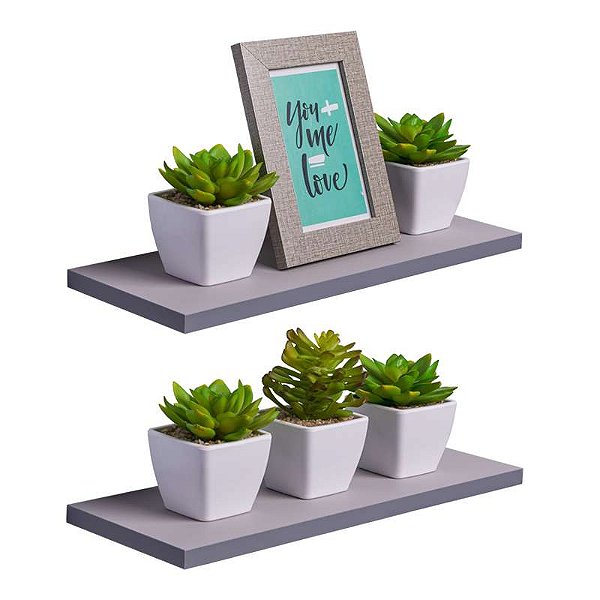 Kit 2 Prateleiras 30 x 15cm Cinza Claro Suporte Invisível