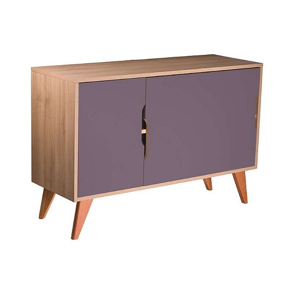 Balcão Buffet Retrô com 3 Portas Carvalho e Cinza Claro