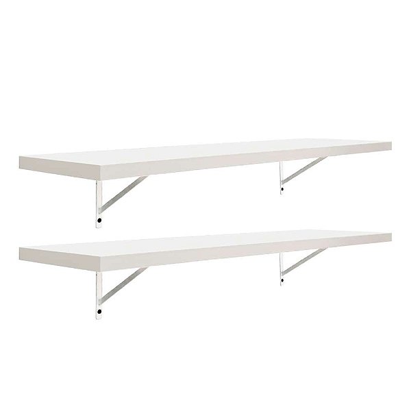Kit 2 Prateleiras 90 x 20cm Branco Espessura 25mm Mão Francesa