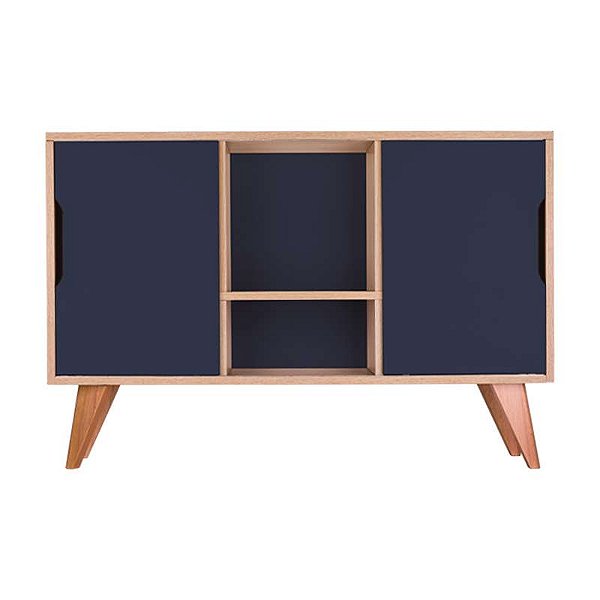 Buffet Aparador Retrô com 2 Portas Murano Carvalho e Azul Marinho