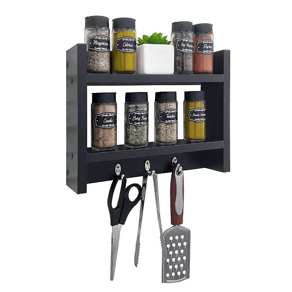 Porta Temperos para Cozinha 25 x 30cm Preto