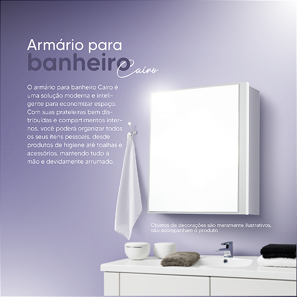 Armário para Banheiro com Espelho Cairo Branco 26cm