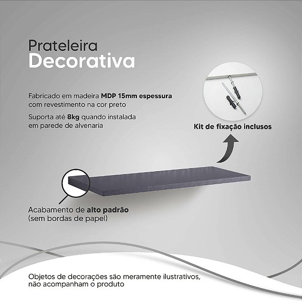 Prateleira 30 x 15cm Preto Suporte Invisível para Projetor