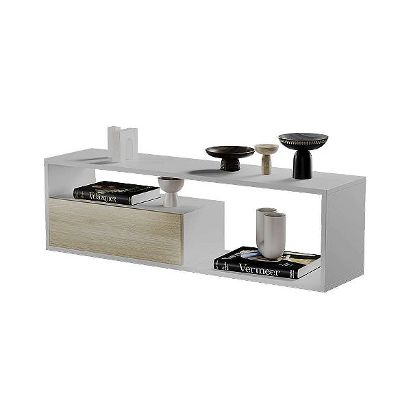 Estante Rack para TV Sala Quarto Roma Branco com Carvalho