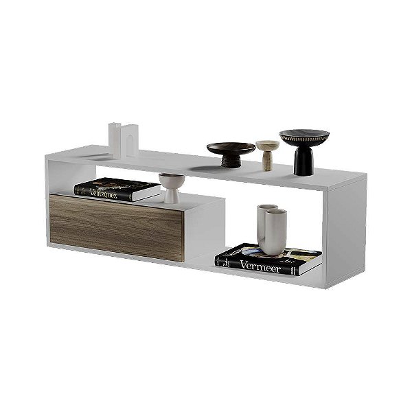 Rack Nicho Aparador Roma Branco com Freijó para TV Sala Quarto