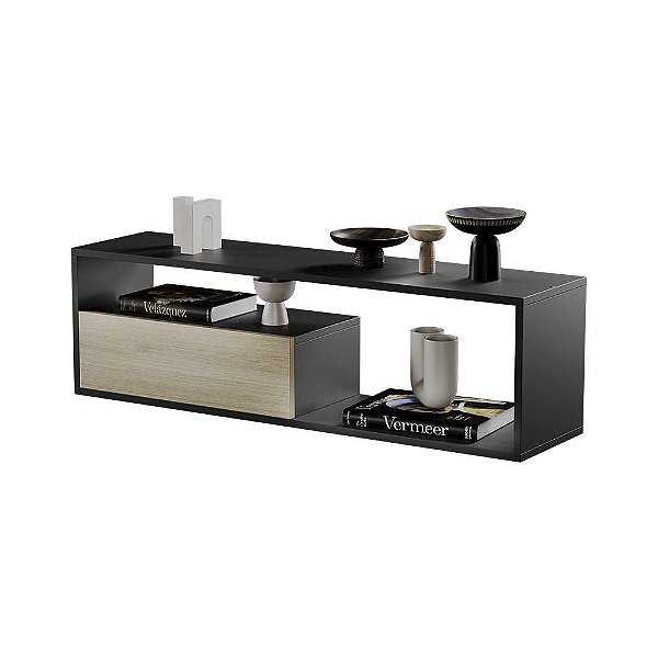 Estante Rack para TV Sala Quarto Roma Preto com Carvalho