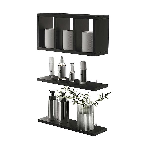 Kit Nichos Prateleiras Provença Para Banheiro Decorativo Preto