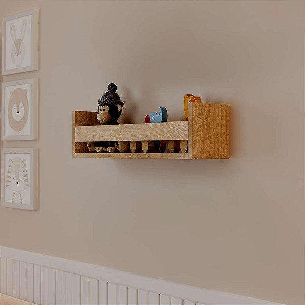 Prateleira Porta Brinquedo Carvalho 60 x 12cm Suporte Invisivel