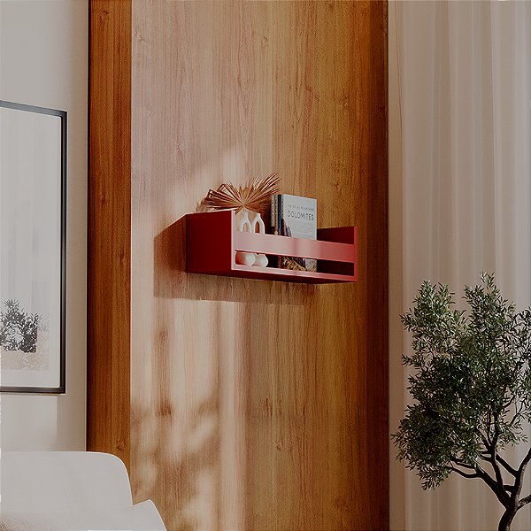 Prateleira Porta Objeto Vermelha 60 x 12cm Suporte Invisivel