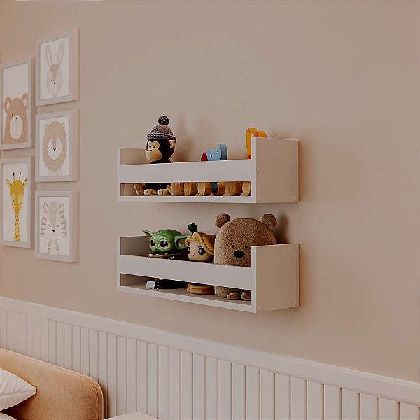 Kit 2 Prateleiras Porta Brinquedos Branca 70 x 12cm Suporte Invisivel