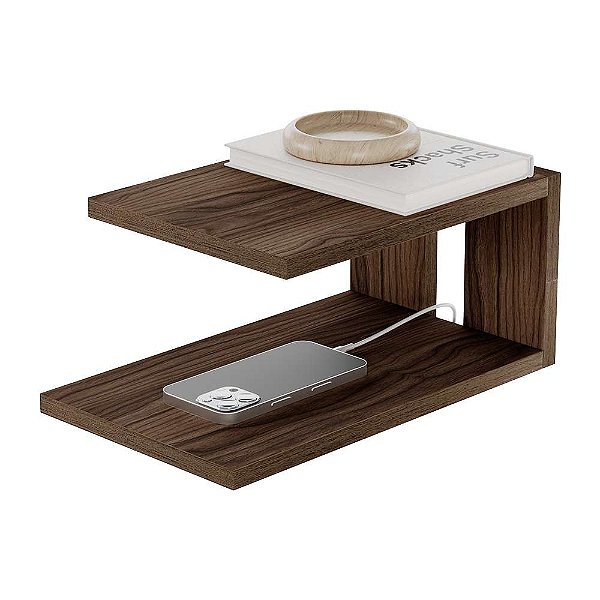 Mesa de Cabeceira Oslo 23x15cm Nogal Quarto