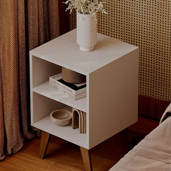 Mesa De Cabeceira Chennai Pé Plástico 30x35cm Branca Quarto