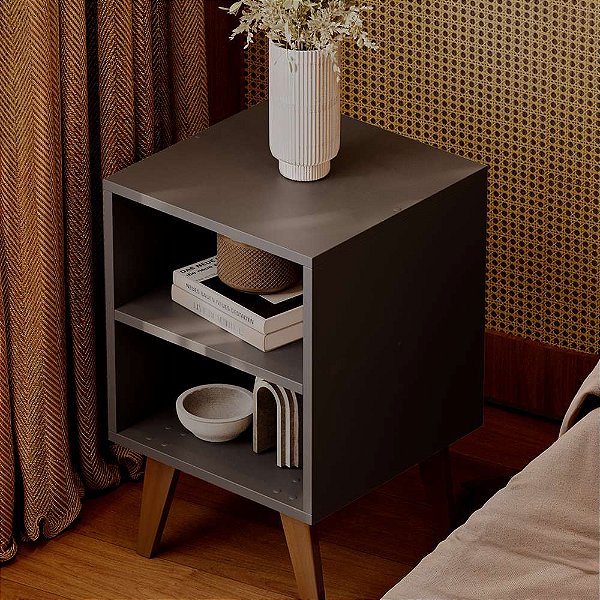 Mesa De Cabeceira Chennai Pé Plástico 30x35cm Preta Quarto