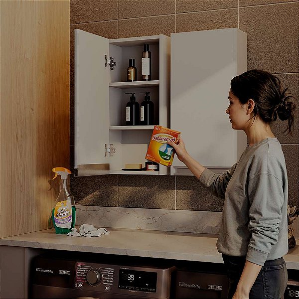 Armário Multiuso Aéreo 30cm para Lavanderia Branco